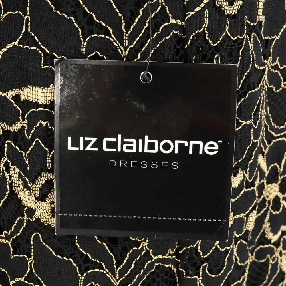 Liz Claiborne Dress Womens 6 Black Gold Lace Rhinestones Lined Formal New